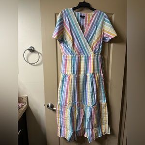 J. Crew Faux-Wrap Dress in Rainbow Gingham. Size 16.